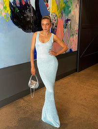 Phoebe | Women's Sparkly Sleeveless Bodycon Maxi Dress for Race Day