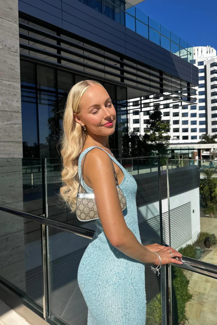 Full outfit look styled around the Blue maxi dress for a polished finish