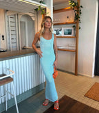 Full-length view of the Blue maxi dress worn from top to bottom