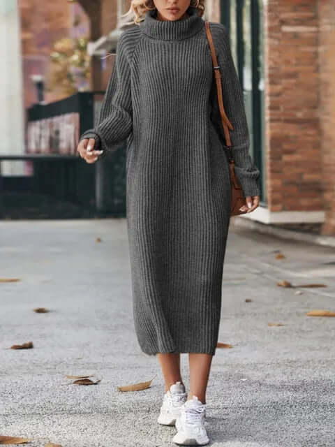 Women's Soft Knit Jumper Dress for Cool Spring Evenings — Dark grey