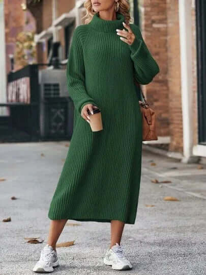 Women's Soft Knit Jumper Dress for Cool Spring Evenings — Green