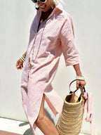 Women's Striped Cotton Collared Shirt Dress for Summer Wear — product photo
