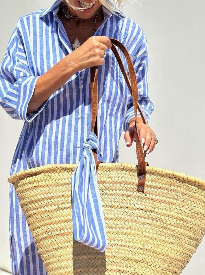 Women's Striped Cotton Collared Shirt Dress for Summer Wear — product photo