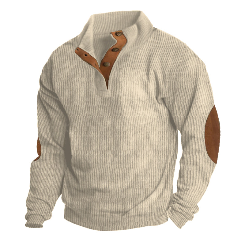 Men's beige outdoor fleece jumper with crew neck