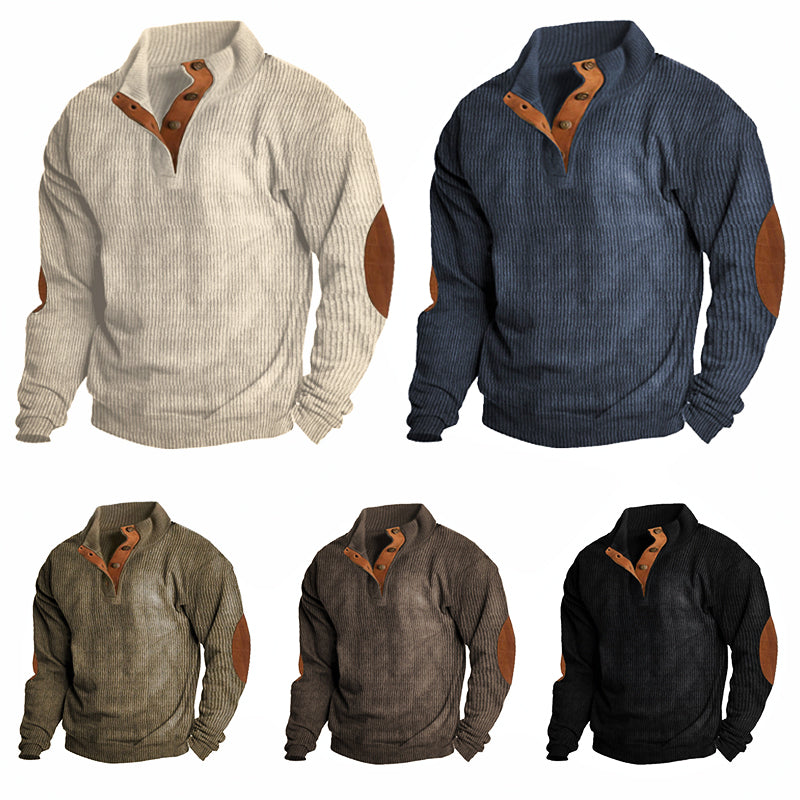 Men's beige outdoor fleece jumper with crew neck