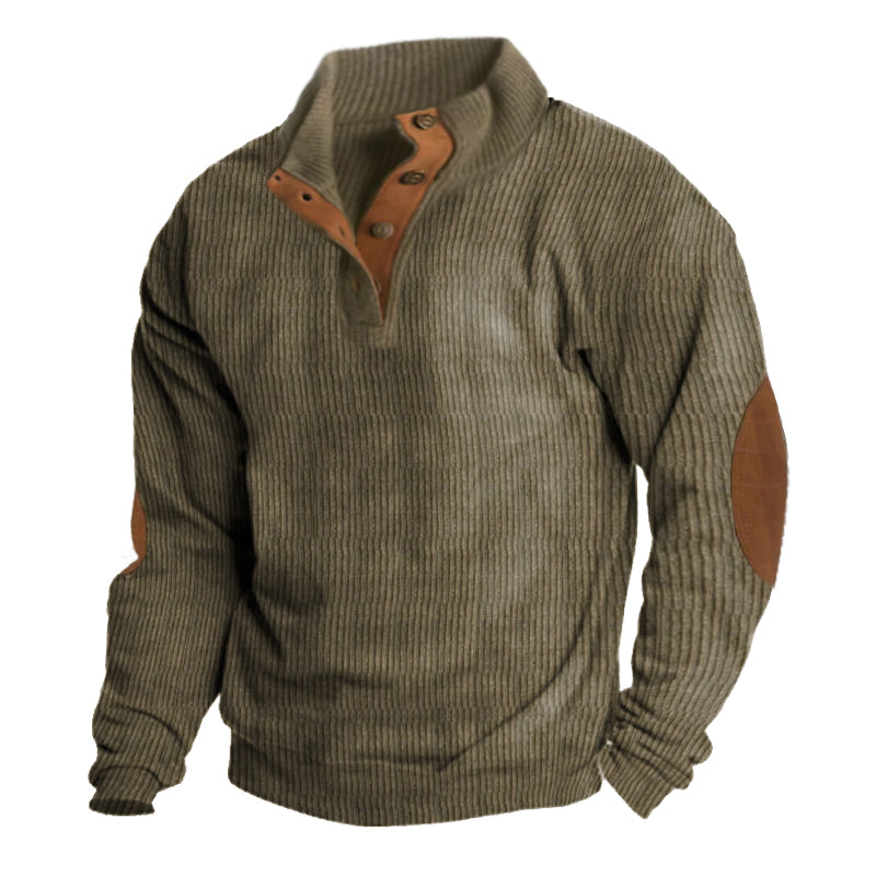 Men's beige outdoor fleece jumper with crew neck