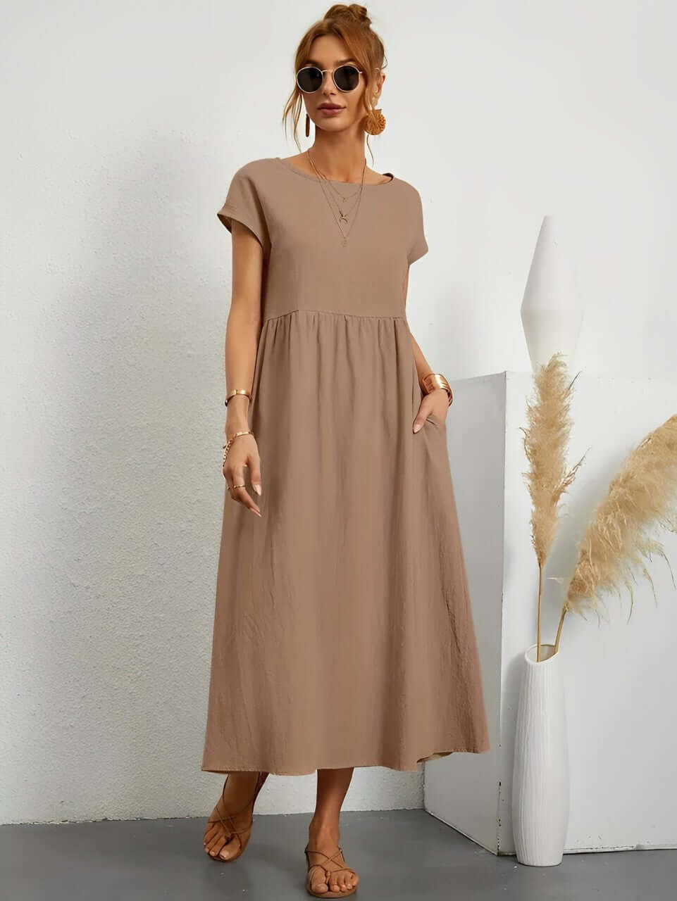 Women's Breathable Sundress for Warm Summer Days and Holidays — Khaki