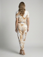 Women’s white and gold women's printed two piece set v-neck
