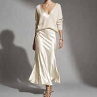 Iris | Women's V-Neck Jumper and Satin Skirt Set for Date Night
