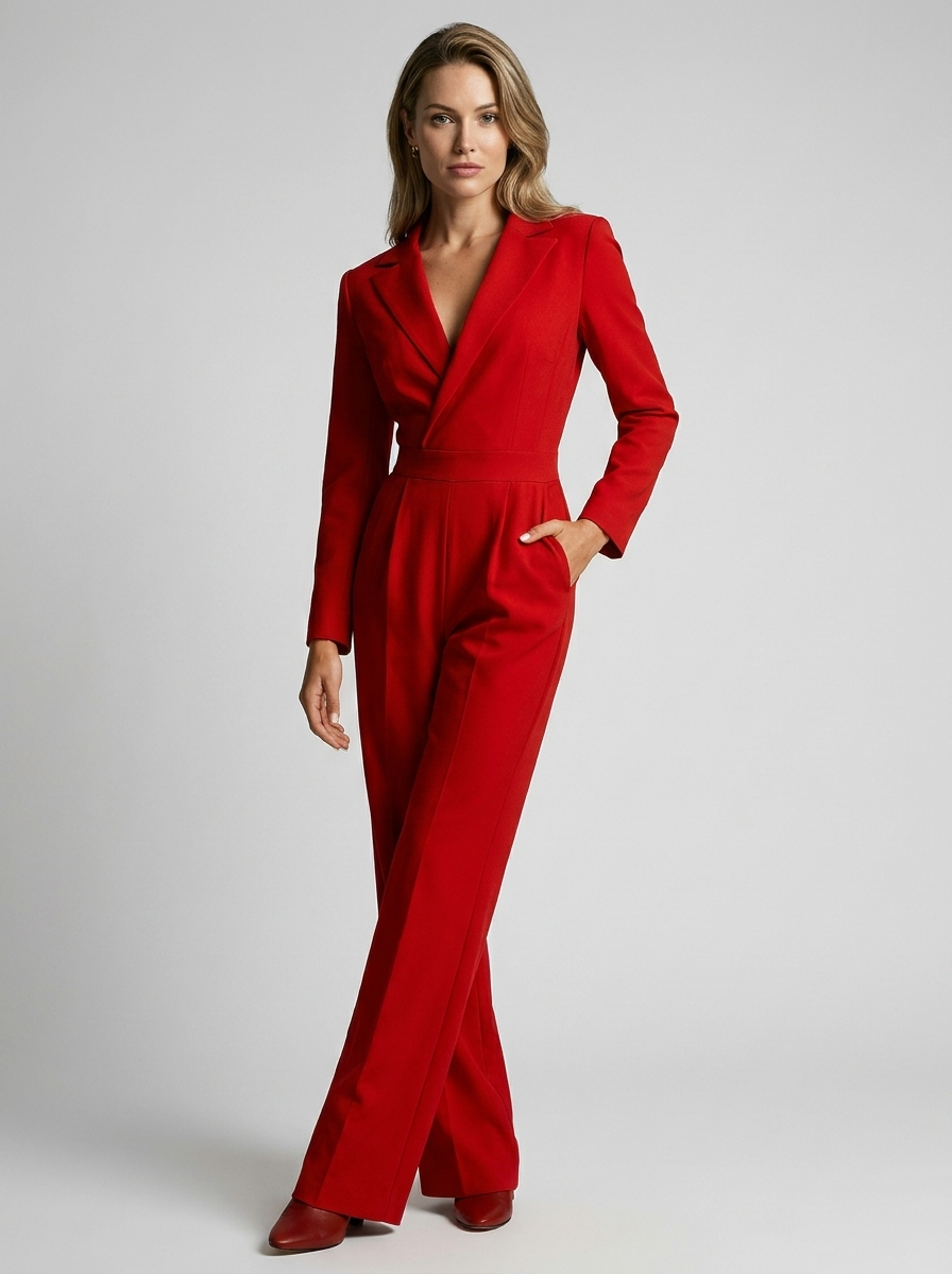 Women’s red women's wide leg jumpsuit tailored