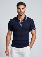 Men’s navy men's ribbed polo shirt contrast