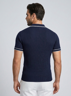 Men’s navy men's ribbed polo shirt contrast