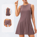 Women’s brown women's tennis dress with built-in shorts