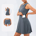 Women’s brown women's tennis dress with built-in shorts