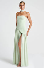 Women’s light green women's strapless maxi dress slit