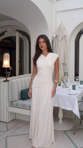 Front view of the Ivory maxi dress, styled for an everyday transitional outfit