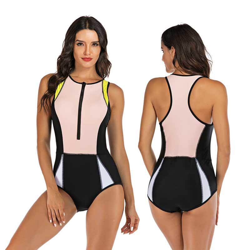 Women's Active One-Piece Swimsuit for Summer Swimming Laps — Beige