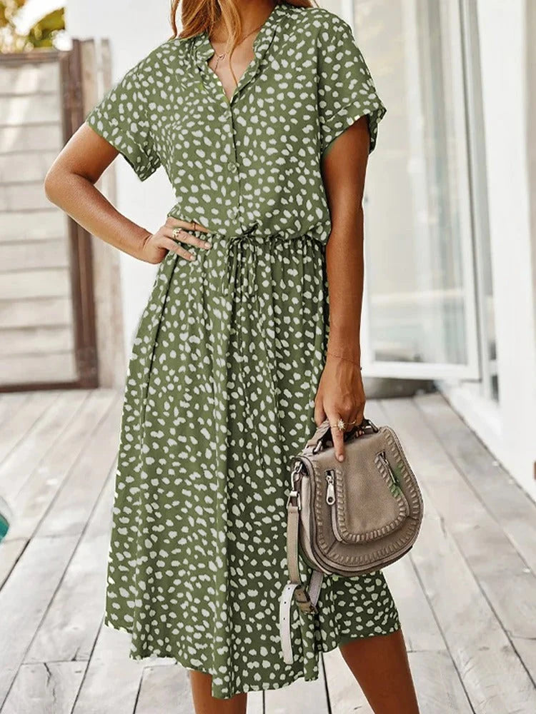 Women's Breathable Button-Front Midi Dress in Relaxed Fit — Green