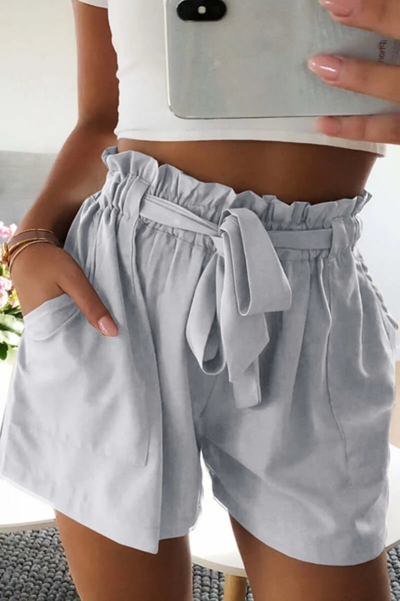 Women's Casual Belted High-Waist Shorts for Everyday Wear — Light gray