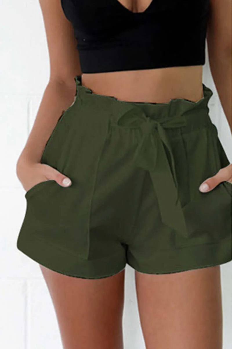 Women's Casual Belted High-Waist Shorts for Everyday Wear — Dark green
