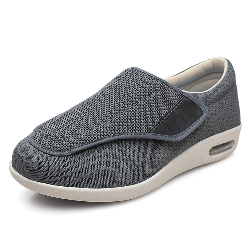 Women's Wide Fit Stretch Shoes with Adjustable Strap Closure — Dark Grey