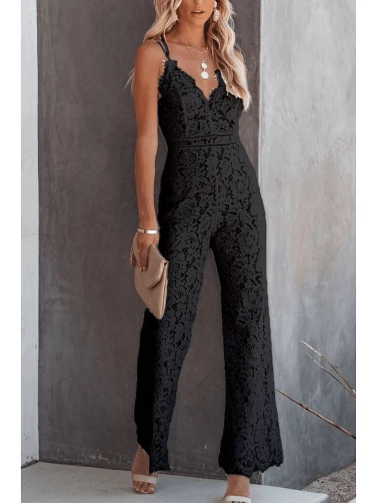 Women's Relaxed Wide-Leg Jumpsuit for Evening Dinner Wear — Black