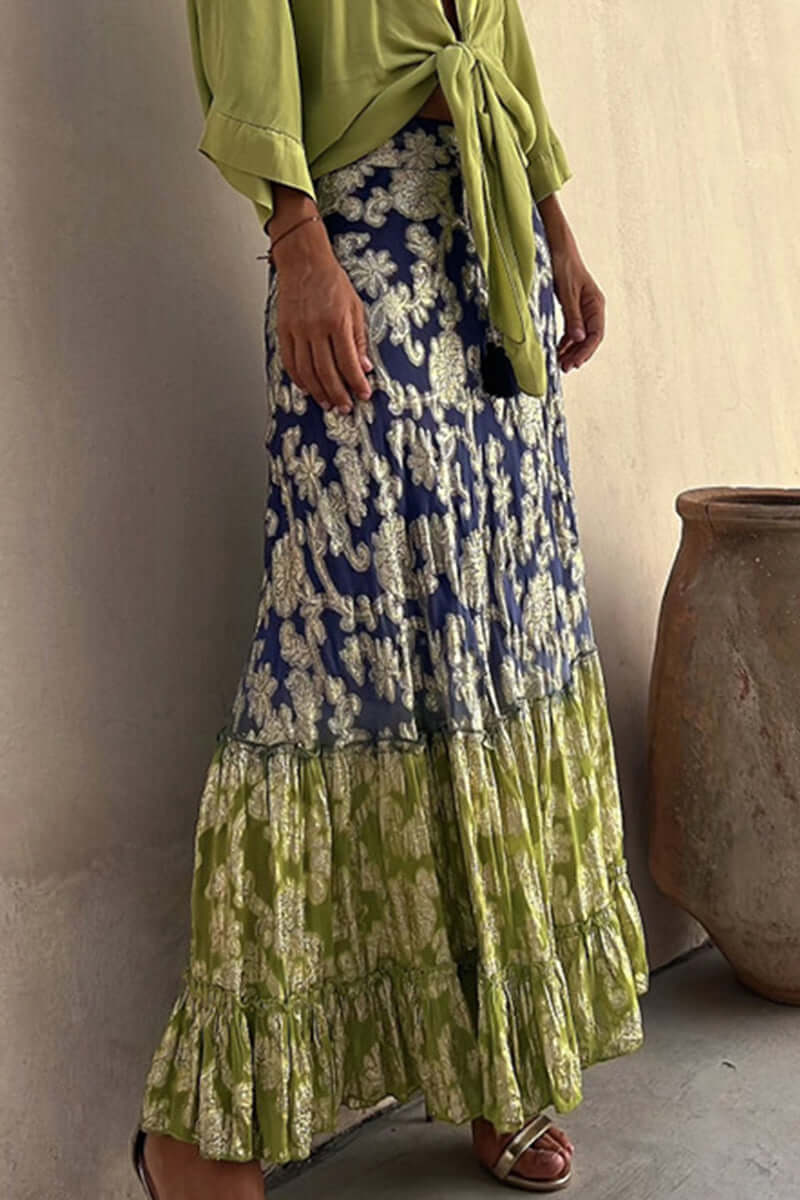 Women's Floral Tiered Bohemian Maxi Skirt for Summer Wear — product photo