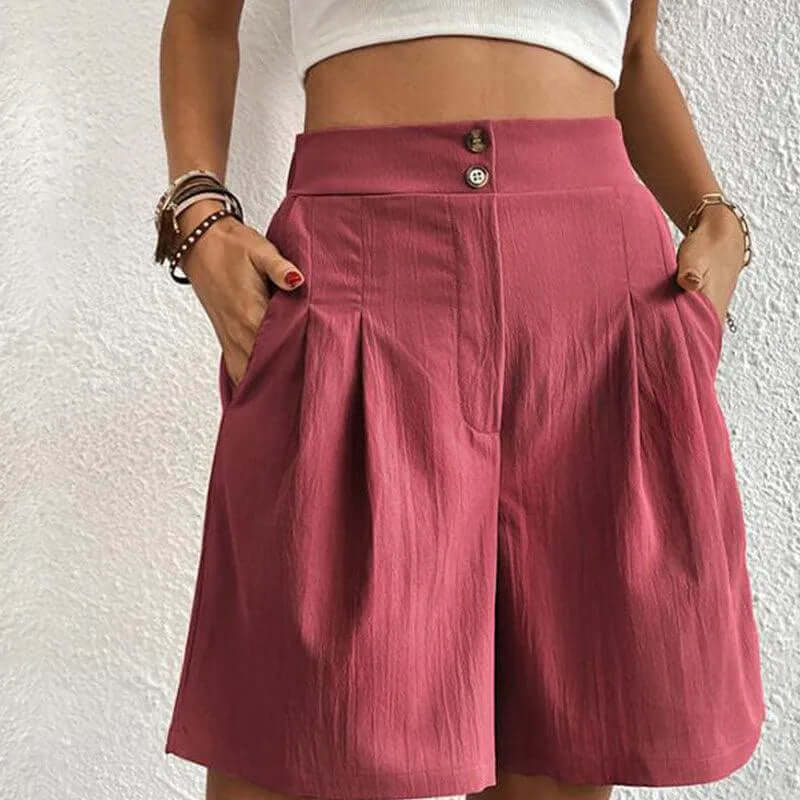 Women's Tailored High-Waisted Pleated Shorts for Summer — Red