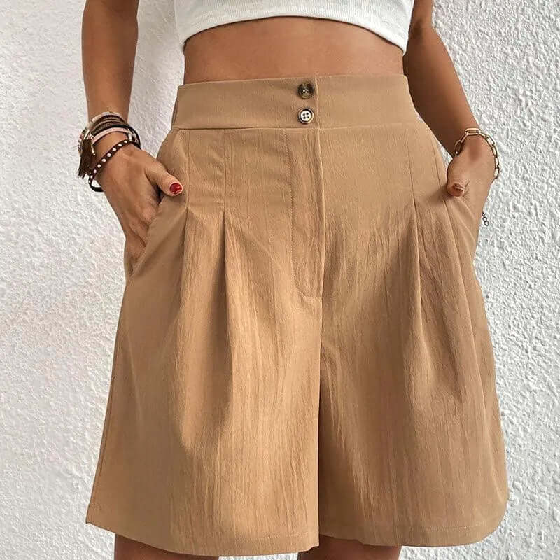 Women's Tailored High-Waisted Pleated Shorts for Summer — Beige