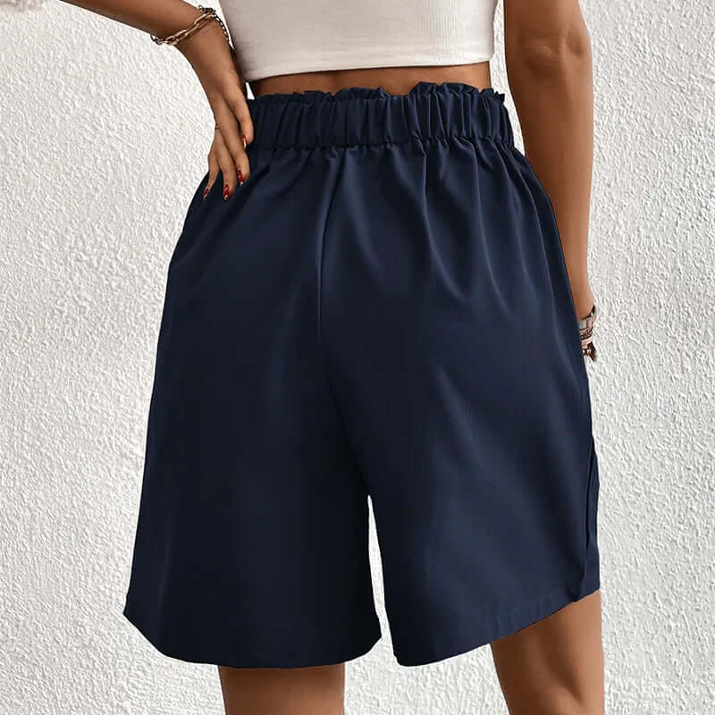 Women's Tailored High-Waisted Pleated Shorts for Summer — Navy blue