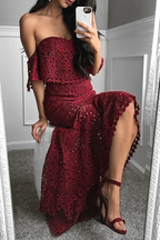 Women's Red Lace Two-Piece Set for Summer Evening Occasions — product photo