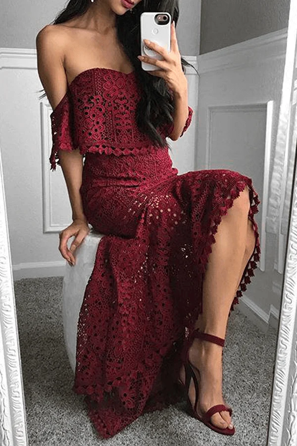 Women's Red Lace Two-Piece Set for Summer Evening Occasions — product photo