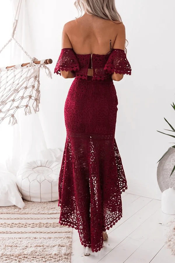Women's Red Lace Two-Piece Set for Summer Evening Occasions — product photo
