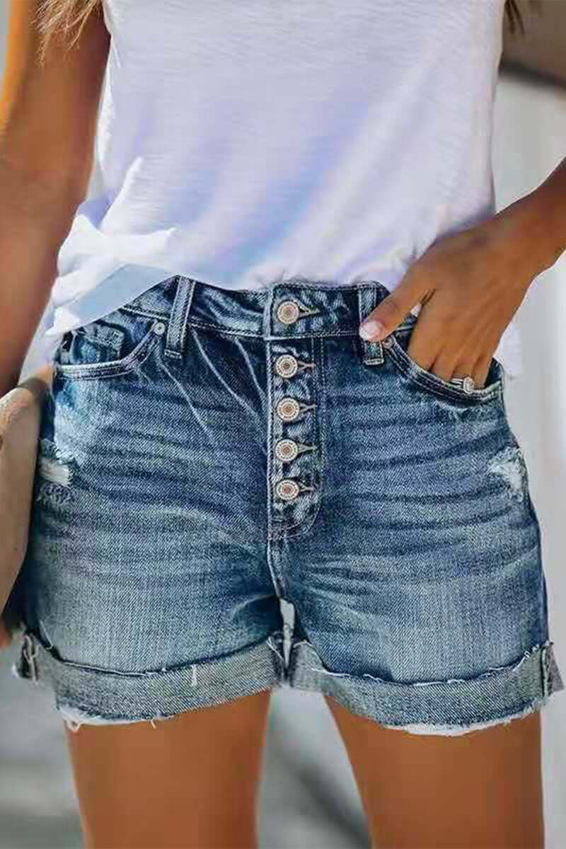 Women's Blue Mid-Rise Denim Shorts for Casual Summer Days — blue