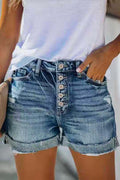 Women's Blue Mid-Rise Denim Shorts for Casual Summer Days — blue