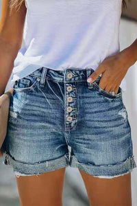 Maddison | Women's Blue Mid-Rise Denim Shorts for Casual Summer Days