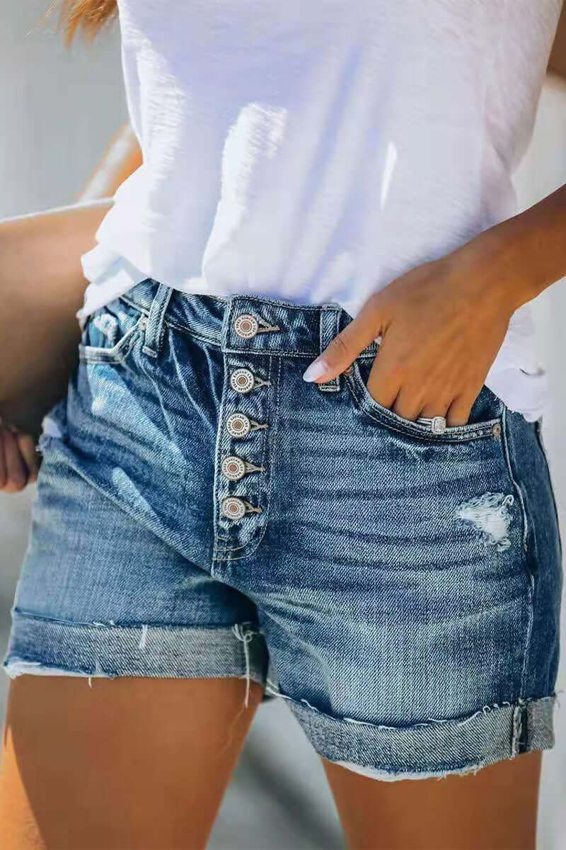 Women's Blue Mid-Rise Denim Shorts for Casual Summer Days — product photo