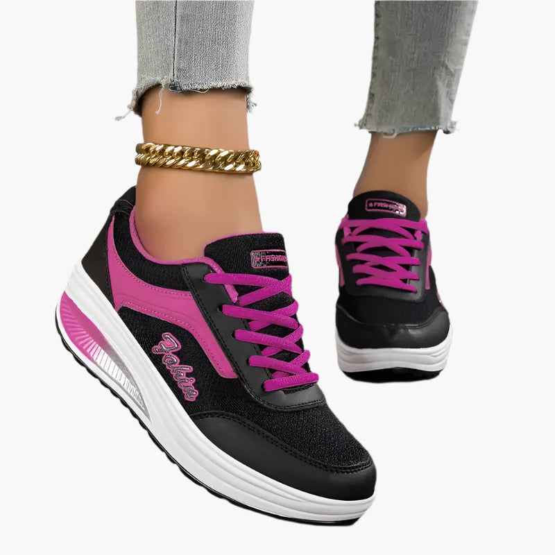 Women's orthopedic sneakers in black with supportive air cushion footbed