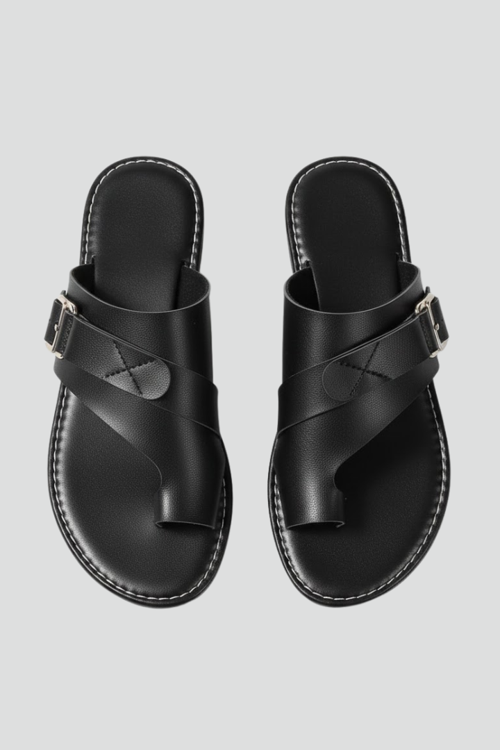 Black comfort sandals, cushioned footbed for everyday wear