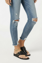 Black comfort sandals with textured strap and buckle detail