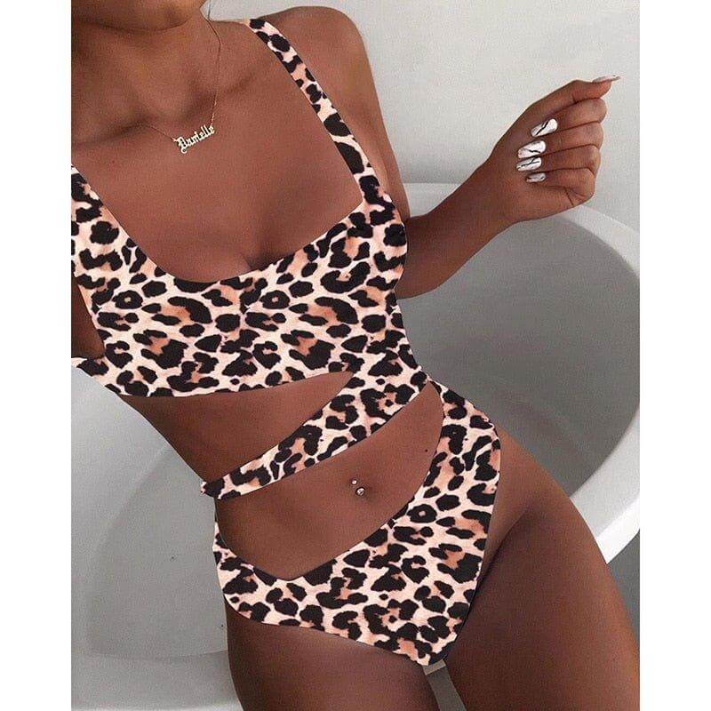 Women's Padded Push-Up One-Piece Swimsuit for Summer Beach Days — Brown and Black