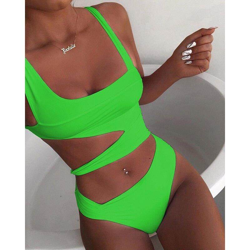 Women's Padded Push-Up One-Piece Swimsuit for Summer Beach Days — Green