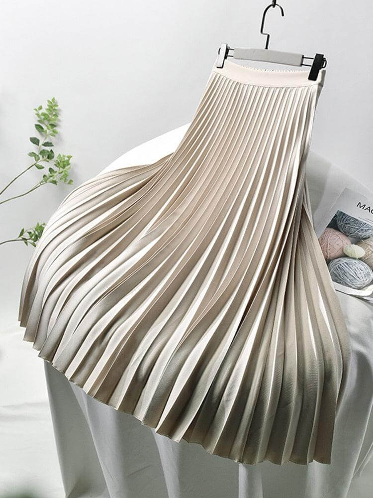 Women's Flowing Pleated Midi Skirt for Smart-Casual Wear — Beige