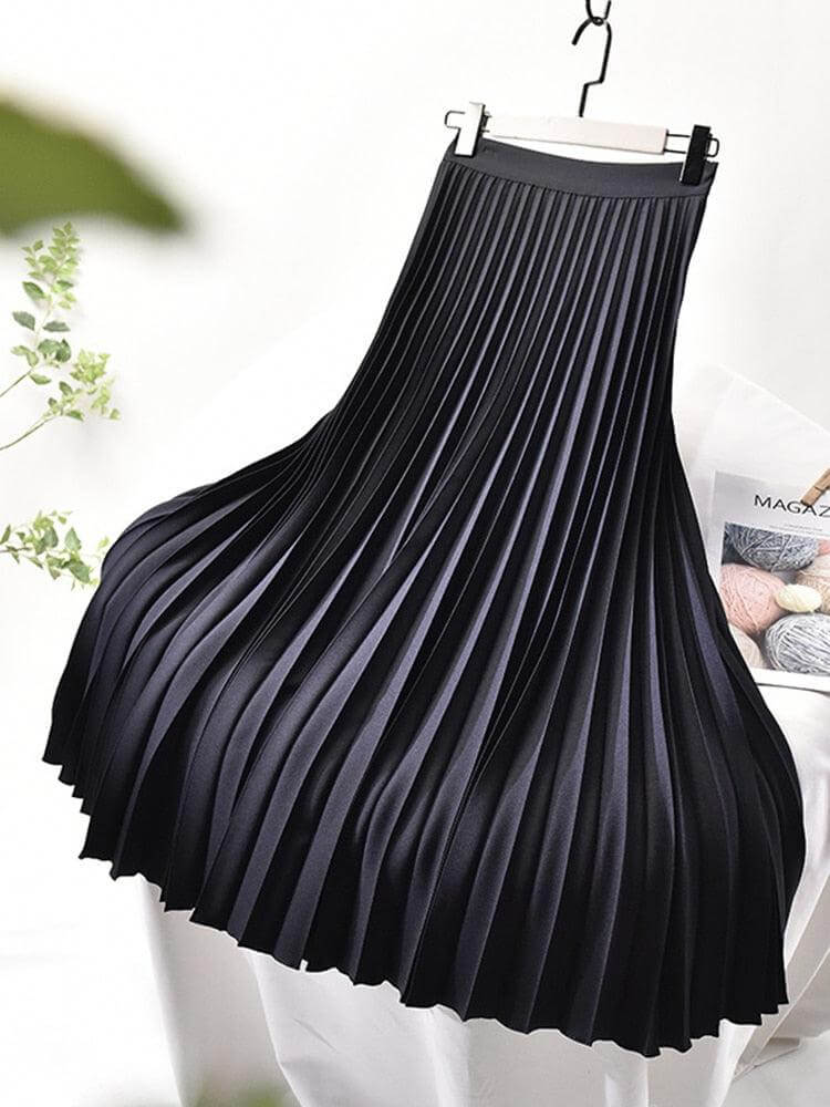 Women's Flowing Pleated Midi Skirt for Smart-Casual Wear — Blue