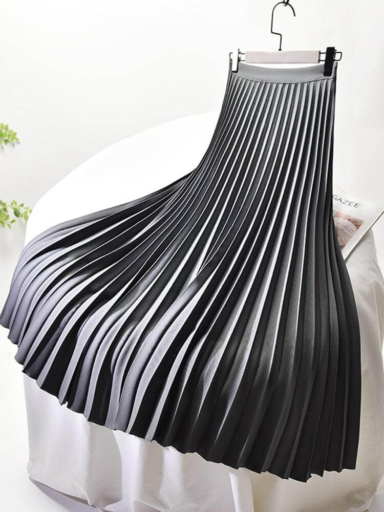 Women's Flowing Pleated Midi Skirt for Smart-Casual Wear — Dark grey
