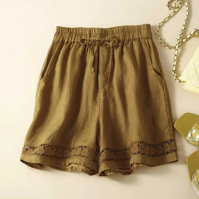 Women's Relaxed Embroidered Shorts for Effortless Summer Style — Khaki