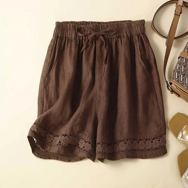 Women's Relaxed Embroidered Shorts for Effortless Summer Style — Brown