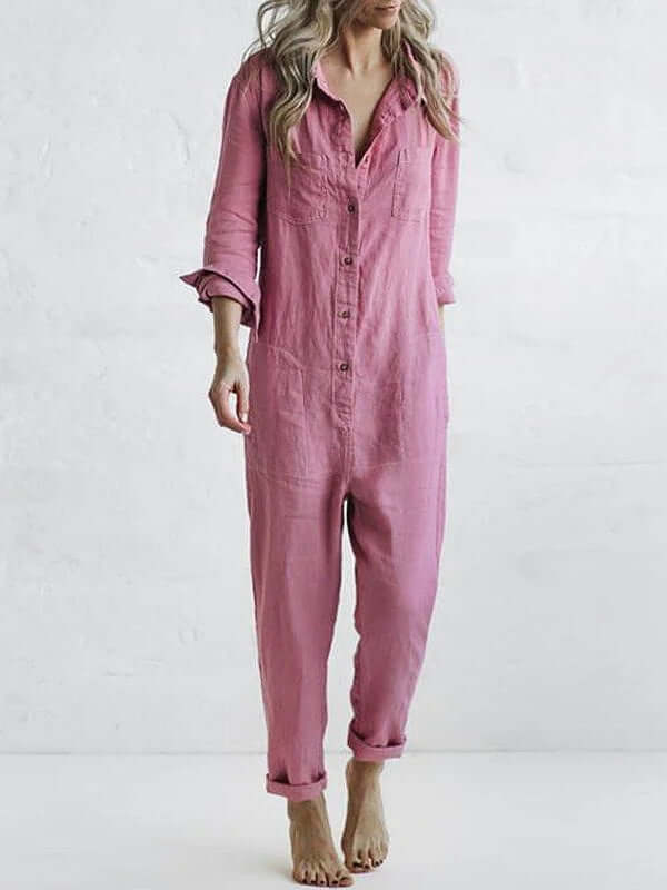 Women's Relaxed Fit Jumpsuit for Summer Resort & Vacation Wear — Pink