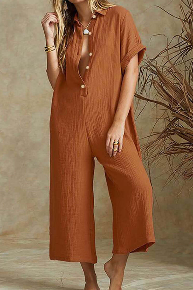 Women's Relaxed Fit Notch Collar Boilersuit Jumpsuit for Work — Khaki
