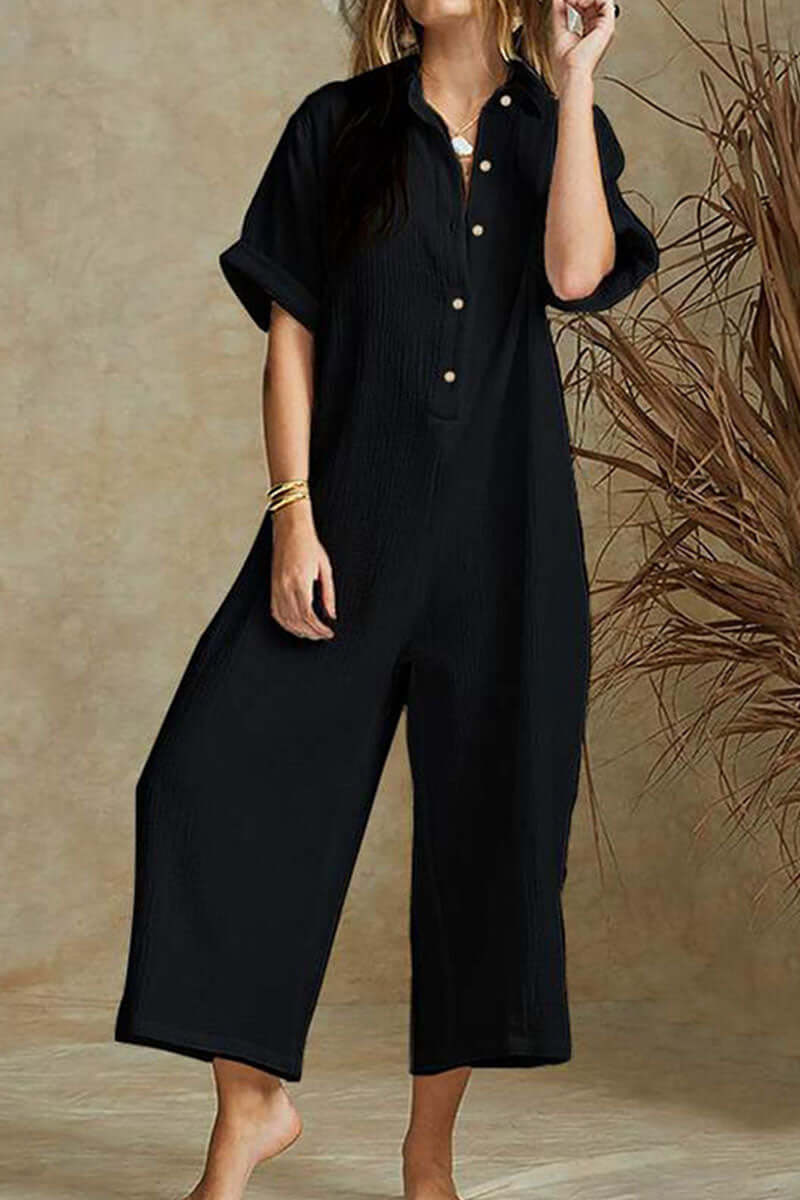 Women's Relaxed Fit Notch Collar Boilersuit Jumpsuit for Work — Black